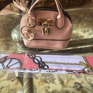 Charm Bag, scarf With Pink Mini Handbag charm with Gold Accents